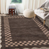 Garvee Bordered Brown 8x10 Area Rug for Living Room Scalloped Washable Large Bedroom Rug Non Slip Stain Resistant Modern Border Dining Room Throw Carpet Scalloped Boho Rug for Home Decor Office Nursery - Brown