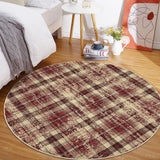 Garvee 4ft Round Red Plaid Area Rug Washable Non-Slip Low Pile Carpet, Soft Farmhouse Round Rug for Living Room Bedroom Nursery Office - Red