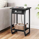Garvee Side Table with Charging Station, 4 Ports, Sturdy MDF & Metal, Adjustable Feet, for Living Room & Bedroom - Black