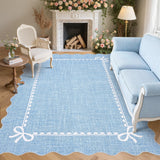 Garvee Scalloped Bow Rug Solid Blue Washable 8x10 Non Slip Soft Low Pile for Living Room Dorm Nursery Kids Room Playroom - Blue