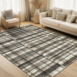 Garvee Plaid Beige & Camel Multi 10x13 Living Room Area Rugs Modern Distressed Plaid Low Pile Washable Non Slip - Beige & Camel Multi