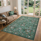 Garvee Large Area Rug 9x12 Washable Boho Vintage Floral Rug Green for Living Room Bedroom Dining Room - Dark Green