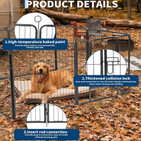 Garvee Outdoor Dog Playpen, Heavy Duty Metal Pet Exercise Pen, Metal Dog Fence with Gate, Pet Fence for Large/Small Dogs, Portable Dog Fence for RV Camping, Yard, Garden