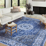 Garvee Area Rug | Rugs for Living Room | Washable – 9x12 Boho Vintage Floral Area Rugs, Soft Faux Lamb Velvet Rug & TPR Non-Slip Backing Carpet for Bedroom,Bathroom, Dining Room, Kitchen, Entryway & Office - Gray Blue