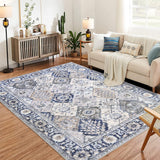 Garvee Trellis Area Rug 3x5 Washable Vintage Floral Print Rugs, Boho Non Slip Indoor Carpet for Entryway Living Room Kitchen Bedroom Laundry Room, Beige Blue - Beige Blue
