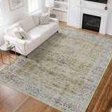 Garvee Area Rug | Rugs for Living Room | Washable – 9x12 Vintage Floral Area Rugs, Soft Cashmere Cotton & TPR Non-Slip Backing Carpet for Bedroom, Bathroom, Dining Room, Kitchen, Entryway & Office - Yellow