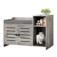 Garvee Cat Litter Box Enclosure, Hidden Litter Box Furniture with Litter Mat & Storage Shelf, Farmhouse Indoor Cat House Cabinet for Hallway, Bedroom, Gray