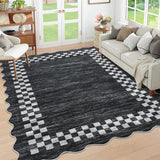 Garvee Bordered Dark Grey 6x9 Area Rug Large Living Room Modern Border Throw Rug with Rubber Backing Stain Resistant Dining Room Throw Carpet Washable Scalloped Rug for Bedroom Home Decor Office - Dark Gray