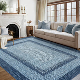 Garvee 9' x 12' Large Printed Braided Area Rug, Washable Non-Slip Low-Pile Stain-Resistant Rug for Living Room & Dining Room, Blue - Blue