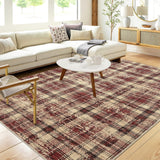 Garvee Plaid Red 4x6 Washable Rugs Rug for Living Room Plaid Area Rug Low Pile Bedroom Rugs Modern Rug Farmhouse Tartan Floor Mat Non Slip Area Rugs Soft Pearl Velvet Throw Rugs for Office Classroom - Red