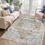 Garvee Vintage Area Rug 5x7 Taupe Washable Indoor Bedroom Kitchen Living Room Carpet Retro Distressed - Brown