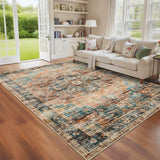 Garvee 4x6 Washable Vintage Living Room Area Rug Non-Slip Indoor Bedroom Carpet Green & Brown - Green/Brown