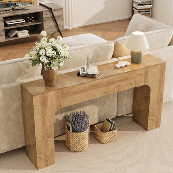 Garvee 63" Farmhouse Console Table Slim Wood Sofa Side Table Narrow Rustic Foyer Furniture for Living Rooms Hallways Apartments, Deep Oak