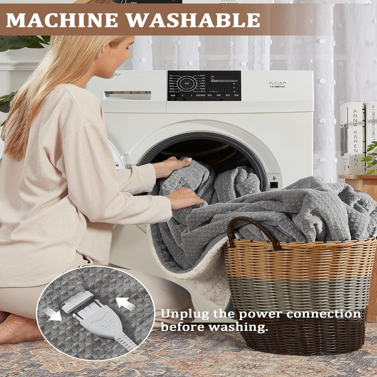 Garvee Heated Blanket Throw, Waffle Electric Throw Blankets with ETL Certified, Soft Flannel Heating Blanket for Couch, 4 Heat Levels, Auto Off, Machine Washable, Grey, 50" x 60"