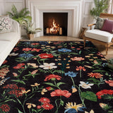 Garvee 5x7 Floral Area Rug Washable Low Pile Non Slip Vintage Carpet for Living Room Bedroom Kitchen Black - Black