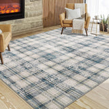 Garvee Plaid Blue 9x12 Living Room Rug, Large Washable Rugs for Bedroom Modern Plaid Office Floor Carpet Distressed Rug Low Pile Farmhouse Area Rug Non Slip Checkered Floor Cover - Blue/Beige