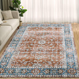 Garvee 9x12 Area Rugs, Blue/Orange Vintage Non-Slip Area Rugs Foldable Machine Washable Rug Ultra-Soft Low Pile Stain Resistant Rug for Bedroom Living Room Bedrooms Playroom Office Kitchen - Orange