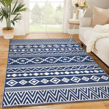 Garvee Soft 9' x 12' Area Rug, Anti Slip, Washable, Pet Friendly, Boho Modern Carpet for Living Room Bedroom, Blue - Blue