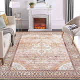 Garvee Area Rug 9x12 Living Room Rugs Washable Rug Large Boho Bedroom Rug Soft Floral Distressed Rug Indoor Non Slip Non-Shedding Aesthetic Carpet for Dining Room Nursery Kids Room Playroom Orange - Brown & Khaki