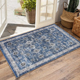 Garvee Area Rug - 5x7 Washable Rug, Blue Vintage Rug, Traditional Floor Cover, Foldable Thin Retro Accent Rug, Indoor Distressed Non Slip Carpet - Blue