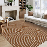 Garvee Washable Rug 8x10 Area Rug Modern Neutral Living Room Rugs Large Washable Farmhouse Rug Abstract Striped Carpet Light Brown - Light Brown