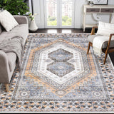 Garvee Large Area Rug 8x10 Machine Washable Rug Bohemian Rug Ultra-Thin Carpet with Non Slip Backing Stain Resistant Vintage Rugs for Bedroom, Light Orange - Orange