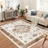 Garvee Large Machine Washable Area Rug Living Room Rugs, 5x7 Soft Indoor Floral Stain Resistant Non Slip Thin Carpet for Under Dining Table Bedroom Nursery Home Office, Brown - Brown