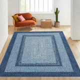Garvee 3' x 5' Printed Braided Accent Rug, Washable Non-Slip Low-Pile Stain-Resistant Rug for Entryway, Kitchen & Bedroom, Blue - Blue