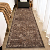 Garvee Vintage Floral 2x6 Runner Rug Reddish Brown Boho Washable Kitchen Non-Slip Hallway Thin Printed Faux Wool Super Soft Carpet - Reddish Brown
