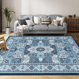 Garvee Area Rugs 8x10 for Living Room, Machine Washable Rugs Floor Carpet for Bedroom, Non-Shedding Vintage Rugs for Indoor High Traffic Areas, Low Pile Non-Slip Rug for Dining Room Office Home Decor - Blue