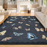 Garvee Area Rug 8x10, No Slip Washable, Modern Butterfly Pattern, Low-Pile Design, Black, Living Room Bedroom Dining Room - Black
