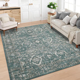 Garvee Large Area Rug 10x13 Rug for Living Room Vintage Rug Washable Rugs Non Slip Soft Non Shedding Throw Rugs Stain Resistant Carpet for Bedroom Office Dining Room Nursery Dark Teal 10'x13' - Dark Blue