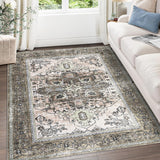 Garvee Washable Area Rug 9x12, Large Boho Living Room Area Rugs, Soft Vintage Bedroom Area Rug Carpet, Non Slip Low-Pile Distressed Accent Rug for Bedroom Dining Room Entryway Dorm Kitchen, Brown - Brown