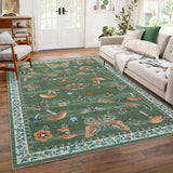 Garvee Washable Rug 9x12 Area Rugs for Living Room, Mushroom Insect for Bedroom, 9x12 Rug Non Slip Carpet With Rubber Back, Low Pile Stain Resistant Modern Carpet for Dining Room Dorm, Green - Green