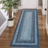 Garvee 2' x 6' Printed Braided Runner Rug, Washable Non-Slip Low-Pile Stain-Resistant Rug for Hallway, Kitchen & Entryway, Blue - Blue