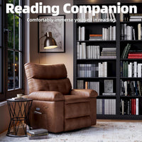Garvee Extra Wide Comfort Recliner Chair for Adults - Oversized Manual PU Leather Sofa - Overstuffed Arms & Back, Cup Holder, Retractable Armrests, Side Pocket - Living Room, Bedroom, Nursery - Brown