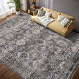 Garvee Persian Blue-Grey 5x7 Washable Area Rug for Living Room Low Pile Bedroom Rug Vintage Tribal Area Rugs Soft Non Slip Throw Rugs Stain Resistant Carpet for Office Classroom Dining Room - Blue-Gray
