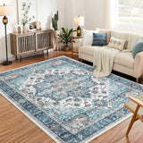 Garvee 10x13 Area Rugs, Washable Vintage Rug, Non-Slip Low Pile Throw Soft Rugs with Rubber Backing, Area Rugs for Living Room,Vintage Rugs Carpet for Bedroom Dining Room - Blue Green