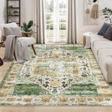Garvee Area Rug Orange Green 10x13 Washable Rug for Living Room Vintage Traditional Distressed Rug Low Pile Accent Rug Stain Resistant Rug Ultra Soft Area Rug for Bedroom Home Decor - Orange Green