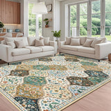 Garvee Floral 10x13 Beige and Taupe Area Rug Extra Large Rug Moroccan Trellis Machine Washable Rug for Living Room Stain Resistant Non-Slip Carpet Farmhouse Vintage Distressed Floral Floor Cover for Bedroom - Beige/Taupe