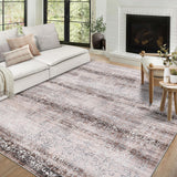 Garvee Washable Area Rug 8 x 10 Rug for Living Room Non Slip Large Area Rug for Bedroom Vintage Floral Rug Distressed Blue Rug Chenille Carpet Stain Resistant Throw Rugs for Dining Room Brown 8'x10' - Brown & Khaki