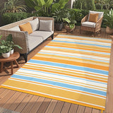Garvee 8' x 10' Orange Striped Outdoor Rug, Reversible Waterproof Patio Mat with Carry Bag & Stakes for RV, Deck & Beach - Orange Multi