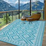 Garvee Outdoor Light Blue & White 8x10 Reversible Plaid Plastic Tube Rug, Portable Foldable Non-Shedding Stain Resistant for High Traffic Camping Patio Deck - Light Blue & White