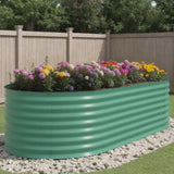 Garvee 8'×4'×2' Metal Raised Garden Bed, Oval Galvanized Steel Planter Box with Safety Edging, Open Base for Vegetables & Flowers, Green - Green