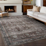 Garvee Oriental Brown 5x7 Area Rugs, Machine Washable Vintage Throw Rugs with Non-Slip Backing, Oriental Distressed Floor Carpet, Stain-Resistant Foldable Low Pile Rugs for Living Room, Kitchen, Office - Brown
