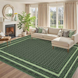 Garvee Washable Rugs for Living Room 10x13 Non Slip Modern Border Area Rug, Low Pile Linen Look Contemporary Soft Floor Carpet, Stain Resistant Foldable Floor Mats for Bedroom, Nursery, Green - Green
