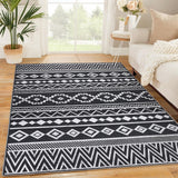 Garvee Soft 9' x 12' Area Rug, Anti Slip, Washable, Pet Friendly, Boho Modern Carpet for Living Room Bedroom, Black - Black