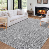 Garvee 8x10 Washable Rug Non Slip Printed Braided Rug Foldable Indoor Carpet Ultra-Soft Solid Printed Weaving Floor Cover for Living Room Bedroom Playroom Dorm, Grey/ 8'× 10' - Gray-Style2