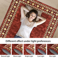 Garvee Bordered Red 4x6 Machine Washable Area Rug for Living Room Modern Bordered Area Rug, Non-Slip Stain Resistant Accent Rug Indoor Minimalist Border Floor Cover Carpet for Bedroom