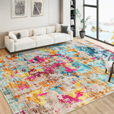 Garvee 9x12 Area Rug for Living Room, Boho Abstract Washable Non-Slip Bedroom Rug, Ultra-Thin Soft Large Area Rug for Bedroom Dining Room (Colorful Multi, 9'x12') - Colorful